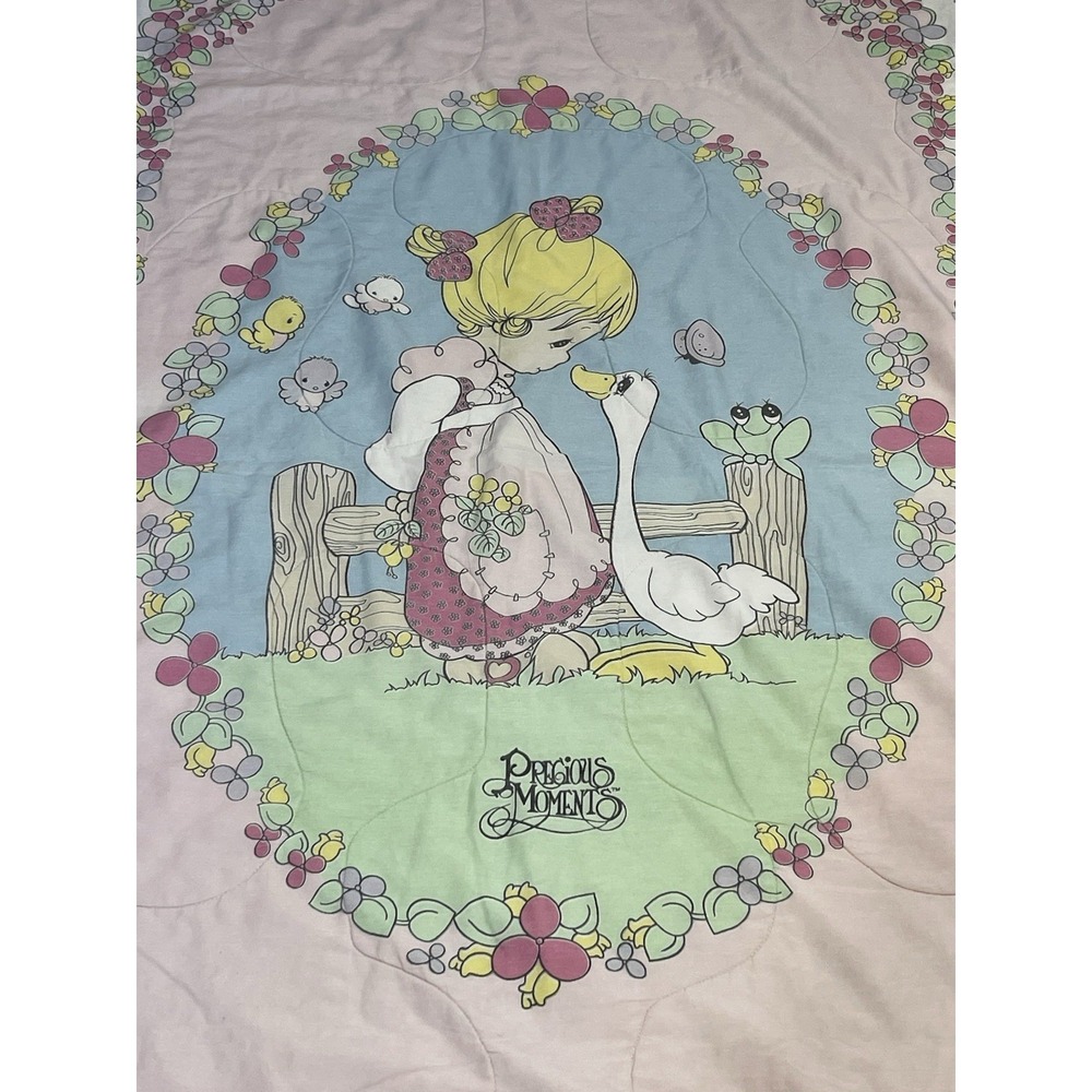Vintage Precious Moments Twin Comforter Blanket Girl Kids Goose Duck